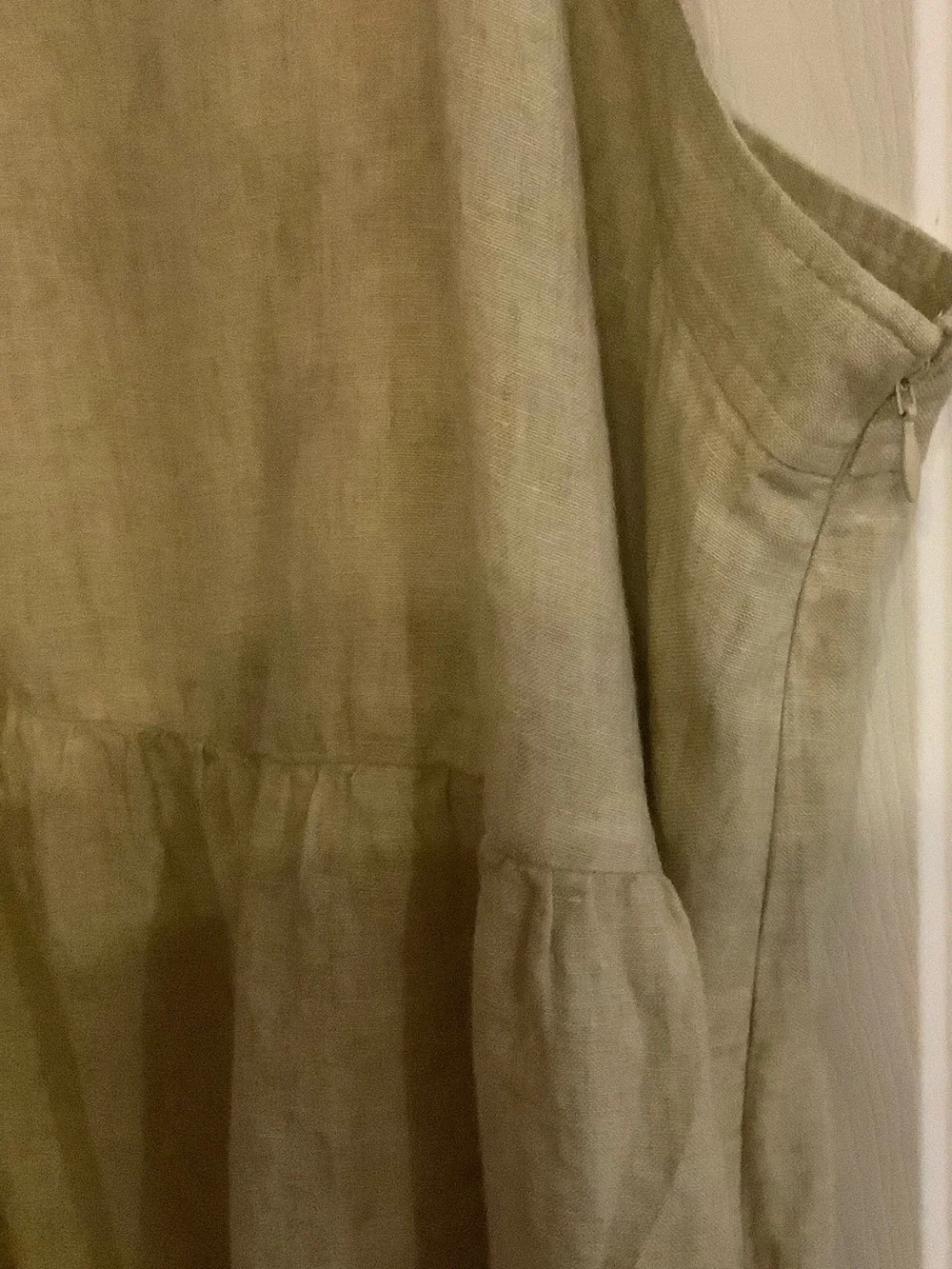 Eileen Fisher Light Beige Tiered Linen Sundress, 2X.